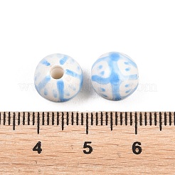 手描きの磁器ビーズ  抽象的な模様のセラミック製丸ビーズ  ライトブルー  10~10.5mm  穴：2.5mm&nbsp;PORC-P037-02A