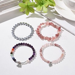 4 個天然 & 合成宝石ストレッチ ブレスレット セット  女性用合金チャームブレスレット  2-1/8~2-1/4インチ（5.3~5.6cm）&nbsp;BJEW-JB08946