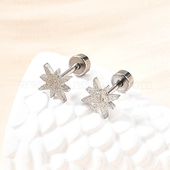 304ステンレススチールスタッドピアス  ステンレス鋼色  スター  8x8mm&nbsp;EJEW-H161-01P-L