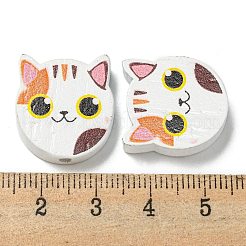 プリントウッドビーズ  猫の形  ダークオレンジ  18~18.5x19.5~20x5.5~6.5mm  穴：2~2.5mm&nbsp;WOOD-G022-27A