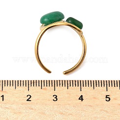 女性用304ステンレススチール調節可能なカフリング  合成エメラルド石付き  ゴールドカラー  14mm  調整可能&nbsp;RJEW-B130-02G