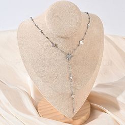 304ステンレススチール製マイクロパヴェクリアスターペンダントロングタッセルネックレス（女性用）  ステンレス鋼色  15.94インチ（40.5cm）&nbsp;NJEW-C119-02P