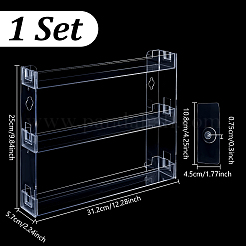 3層の透明プラスチック収納ライザーホルダー  長方形  透明  完成品：5.7x31.2x25cm&nbsp;ODIS-WH0025-275