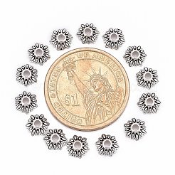 チベット風ビーズキャップ  鉛フリー＆ニッケルフリー＆カドミウムフリー  花  アンティークシルバー  約8mm長  厚さ2.5mm  穴：2mm&nbsp;LS-LFH10352Y-NF