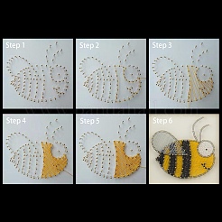 蜂模様DIYストリングアートキットセット  ハンマー入り  木の板  プラスチックホルダーアクセサリー  合金の釘とネジ  はさみ  ポリエステル糸  15x15x0.85cm&nbsp;DIY-F070-08
