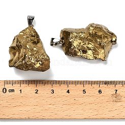 電気メッキされた天然水晶ペンダント  鉄製の金具が付いたナゲットチャーム  プラチナ  ダークチソウ  31~42x18~35x8~33mm  穴：6.5x4.5mm&nbsp;G-Q481-20P-04