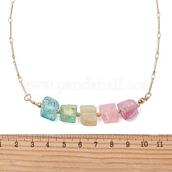 Electroplated Natural Quartz Colorful Nuggets Pendant Brass Bar Link Chain Necklaces for Women&nbsp;NJEW-TA00241
