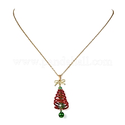 Aluminum & Green Glass Christmas Tree Pendant 304 Stainless Steel Cable Chain Necklaces&nbsp;NJEW-JN05425