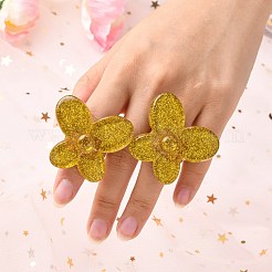 アクリル指指輪  レトロなスタイル  グリッターパウダー付き  蝶  ゴールデンロッド  6.5~36mm  内径：18mm  蝶：36mm&nbsp;RJEW-M137-02C