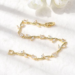 Leaf Brass Micro Pave Clear Cubic Zirconia Link Chain Bracelets&nbsp;BJEW-C130-02G