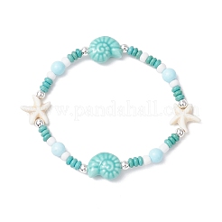 Synthetic Turquoise & Porcelain & Dyed Natural Howlite Beads Stretch Bracelets for Women&nbsp;BJEW-JB11793-01
