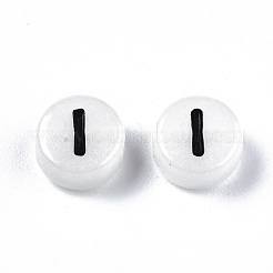 アクリルビーズ  エナメルと蓄光  水平穴  ブラックレター付きフラットラウンド  ライトグレー  文字.i  7x3.5mm  穴：1.5mm  約360~370個/50g&nbsp;X-SACR-S273-29I