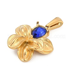 304ステンレススチールラインストーンペンダント  花のチャーム  ゴールドカラー  サファイア  25.5x23x7mm  穴：6.5mm&nbsp;LS-STAS-K291-06G-01