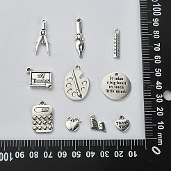 100pcs10スタイルチベットスタイルアロイペンダント  カドミウムフリー＆ニッケルフリー＆鉛フリー  パレットとコンパスとリンゴとペン  アンティークシルバー  11~32x7~18.5x2~12mm  穴：1.6mm  10個/スタイル&nbsp;TIBEP-CJ0002-97