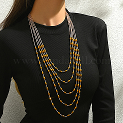 Bohemian Style Plastic Long Bicone Beads Multi Layered Necklaces for Women's Daily Parties&nbsp;DF6907-3