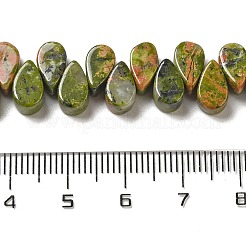天然石ユナカイトビーズ連売り  ティアドロップ  トップ掘削  9~10x5~5.5x3.5~4mm  穴：0.7mm  約40~48個/連  7.09~7.28''（18~18.5cm）。&nbsp;G-B064-B10