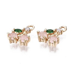 真鍮製チャーム  ピンクのキュービックジルコニア  チェリー  18KGP本金メッキ  11x8x3mm  穴：1.2mm&nbsp;X-KK-Q764-025