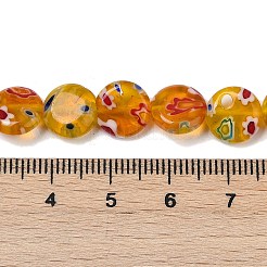 ハンドメイドミッレフィオーリ ランプワークビーズ連売り  フラットラウンド  ゴールデンロッド  9.5~10x3.5~4mm  穴：0.6mm  約36個/連  13.90''~14.41''（35.3~36.6センチメートル）&nbsp;LAMP-G166-17B-06