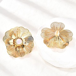 真鍮ガラススタッドピアス  花  ニッケルフリー  18KGP本金メッキ  ピンク  34mm&nbsp;EJEW-F391-06G-02