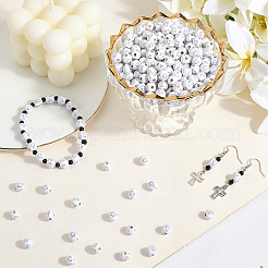 600個メッキアクリルビーズ  シルバーライン入り  クロスの丸  ホワイト  8mm  穴：2mm&nbsp;PACR-PA0001-10A