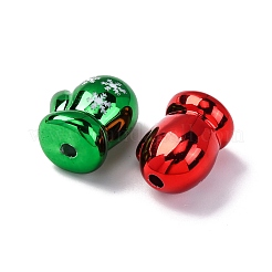 クリスマステーマのUVメッキとプリントされた不透明アクリルビーズ  スノーフレークグローブ  ミックスカラー  17.5x15.5x11mm  穴：2.5mm&nbsp;PACR-Q003-03A