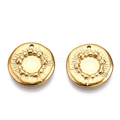 304ステンレススチールペンダントカボションセッティング  フラットラウンド  ニッケルフリー  14KGP本金メッキ  トレイ：6mm  15.5x2.5mm  穴：1.2mm&nbsp;STAS-T060-47G