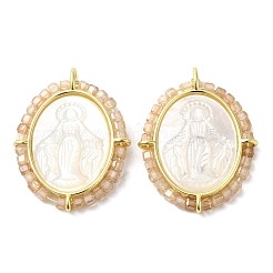 Rack Plating Brass Micro Pave Cubic Zirconia & Shell Pendants&nbsp;KK-G488-18G