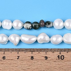 Natural Indian Agate Nuggets & Natural Cultured Freshwater Pearl Beads Strands&nbsp;PEAR-N023-01A-01