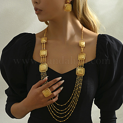 Bohemian Iron Hollow Square Multi-layer Necklaces & Stud Earrings & Cuff Rings Set for Women&nbsp;WD7231