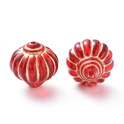 メッキアクリルビーズ  ライン入り  ランタン  レッド  27x26.5mm  穴：3mm  約53個/500g&nbsp;OACR-P007-03B