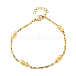 女性用304ステンレススチールロープチェーンブレスレット  ピーナッツ  イオンプレーティング（ip）  ゴールドカラー  6-3/4インチ（17.2cm）&nbsp;BJEW-C094-10G