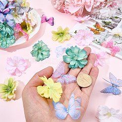 50個 10色 ポリエステル ラインストーン 蝶飾りアクセサリー  布製造花カーネーション50本付き  ミックスカラー  32x45x3mm  5個/カラー&nbsp;FIND-SP0004-86