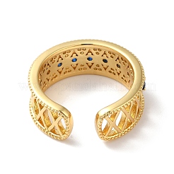 Horse Eye Brass Micro Pave Marine Blue Cubic Zirconia Cuff Rings&nbsp;RJEW-P088-04G