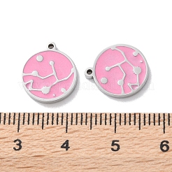 304ステンレススチールチャーム  エナメル  フラットラウンドのチャーム  パールピンク  13.5x12x1.5mm  穴：1mm&nbsp;STAS-M102-31P