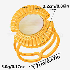 304ステンレススチールと天然シェルのカフオープンリング（女性用）  オーバル  18KGP本金メッキ  22mm  内径：17mm&nbsp;FC7399-3