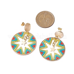 Glass Seed Bead Flat Round Dangle Stud Earrings for Women&nbsp;EJEW-MZ00267
