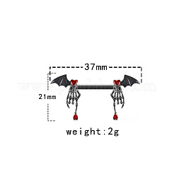 316l サージカルステンレス ルビー ラインストーン ニップル バーベル  ブラック  翼のある骸骨の手  37x21mm&nbsp;WGA8DED-02