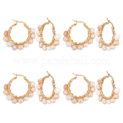 4 Pairs Vintage Natural Pearl Braided Hoop Earrings for Girl Women&nbsp;EJEW-UN0002-07