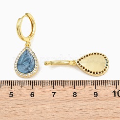 真鍮製マイクロパヴェキュービックジルコニアフープピアス  エナメル  ティアドロップ  鉛フリー＆カドミウムフリー  ラックめっき  長持ちメッキ  18KGP本金メッキ  ミックスカラー  32x12mm&nbsp;KK-CBA8324-11G