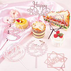 12種類のスタイルのアクリルケーキトッパー6個  ケーキインサートカード  ケーキデコレーション用  お誕生日おめでとう  パールピンク  143~163x99~114x1mm  2個/スタイル&nbsp;AJEW-SP0001-81B