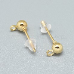 鉄スタッドピアスパーツ  プラスチック製のピアスキャッチとループ付き  ライトゴールド  14.5x6mm  穴：1.2mm  ピン：0.5mm&nbsp;X-IFIN-F157-06LG