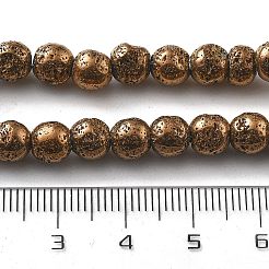 電気メッキされた天然溶岩岩ビーズ連売り  ラウンド  銅メッキ  6mm  穴：1.2mm  約69個/連  16.14''（41センチメートル）&nbsp;X-G-A251-B01-01A