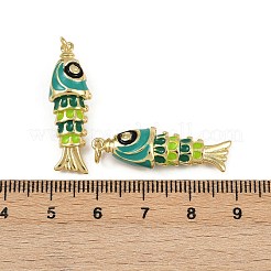真鍮製エナメルペンダント  丸カン付き  魚のチャーム  ゴールドカラー  ラックめっき  鉛フリー＆カドミウムフリー  長持ちメッキ  ライトシーグリーン  29x9.5x7mm  穴：3mm&nbsp;KK-L241-23G-01