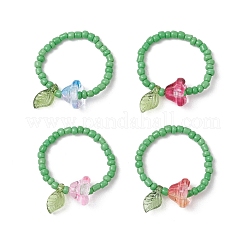 ガラスビーズとアクリルチャームの指輪  花  ミックスカラー  12mm  内径：18mm&nbsp;RJEW-TA00205