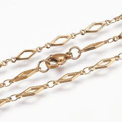304ステンレススチールチェーンネックレス  カニカン付き  イオンプレーティング（ip）  菱形  ゴールドカラー  17.7インチ（45cm）&nbsp;STAS-P164-35G