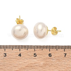 真鍮とABS樹脂製のイミテーションパールスタッドピアス（女性用）  ラウンド  長持ちメッキ  ラックめっき  鉛フリー＆カドミウムフリー  ゴールドカラー  リネン  11.5mm&nbsp;PL-CBA760A-14A-G02