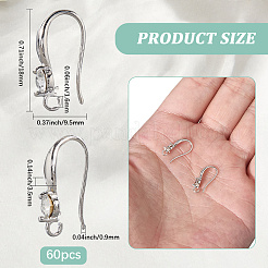 真鍮ワイヤーイヤリング金具60個  プラチナ  18x9.5x3.5mm  穴：1.6mm  ピン：0.9mm&nbsp;FIND-SP0003-67A-LG