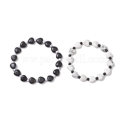 2Pcs Natural Howlite & Black Onyx Beaded Stretch Bracelets for Couple&nbsp;BJEW-JB13371