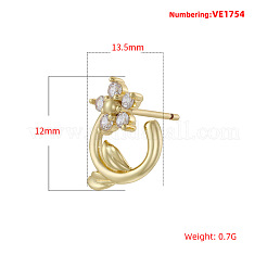 バレンタインデーの真鍮製キュービックジルコニアスタッドピアス  花  ゴールドカラー  透明  13.5x12mm&nbsp;FS-WGB9961-01