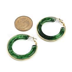 女性用304ステンレスフープピアス  リング  樹脂と  グリーン  42mm&nbsp;LS-EJEW-B113-02G-01
